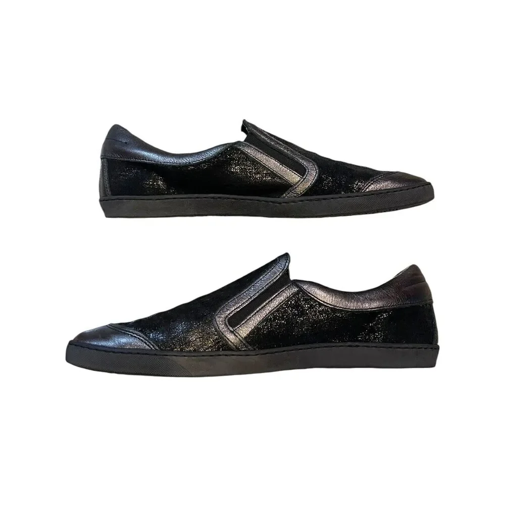 Sesto‎ Meucci Fiorin Black And Silver Slip On Sneaker Size 9 Retail $210
